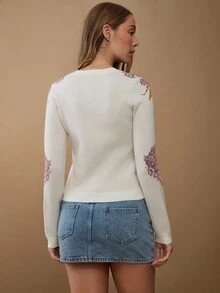 WESTFADE Áo len cardigan dài tay cổ tròn cài nút phía trước phong cách miền Tây nước Mỹ, dễ thương theo phong cách Boho mùa thu đông cổ điển, áo khoác kiểu nông trại cao bồi, quà tặng thoải mái, Giáng sinh, trang phục miền Tây hòa nhạc đồng quê dành cho nữ, phong cách Trung Tây - Màu be - Xem 5