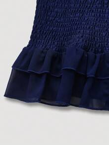 GlowEve Women's Shirred Ruffle Hem Cinched Waist Blouse - Navy Blue - View 3
