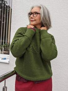 Vivie Lora Women's Casual Solid Color Crew Neck Loose Knit Sweater, Autumn/Winter - Green - View 4
