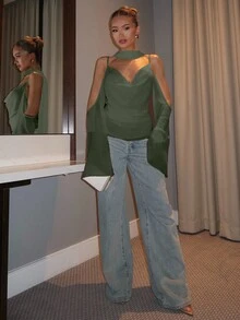 Relinas 2025 elegante einfarbige Chiffon-Bluse mit Träger und ohne Ärmel