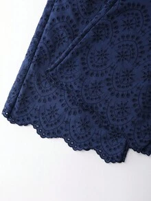 SHEIN LUNE 春夏大码梭织刺绣休闲度假裤 - 藏蓝色 - 查看 4