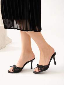 CUCCOO CHICEST Brown PU Women Pointed Toe High Heel Mules Spring Shoes Spring Break Easter Prom Heels For Christmas - Black - View 3