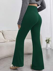 SHEIN Maternity Yoga Pants For Pregnant Women,Sage Green,Autumn,Casual,Gym High Waisted Skinny Flare Leg Leggings With Adjustable Waist Pregnancy Clothes - Green - View 2