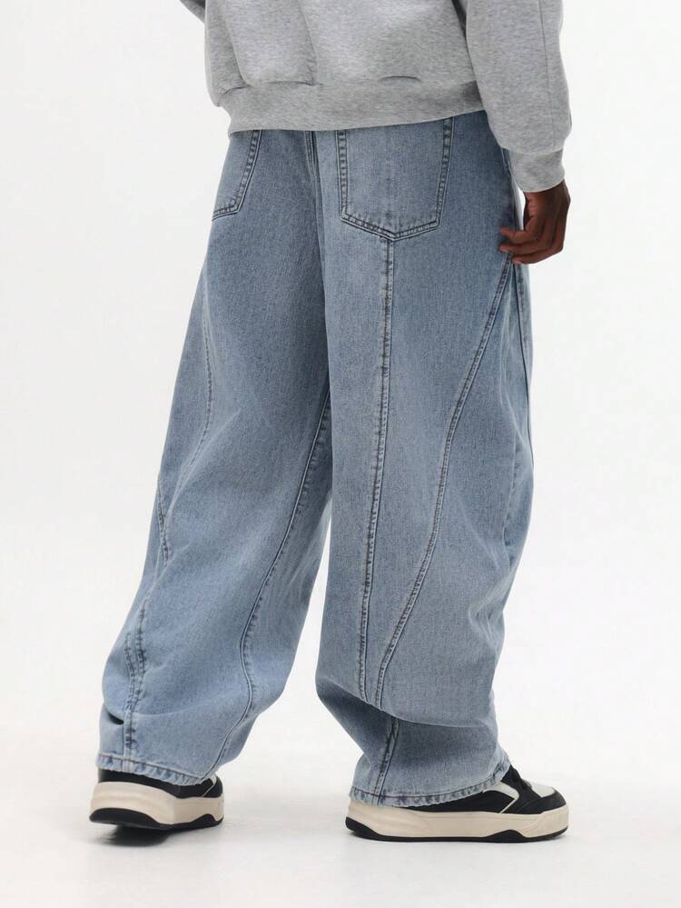 Jeans larghi in denim con gamba larga e pannelli dritti