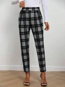EMERY ROSE 女士时尚格子修身裤，通勤格子裤，方格裤，商务休闲女裤，办公室裤，外出秋冬裤 - 彩色 - 查看 5
