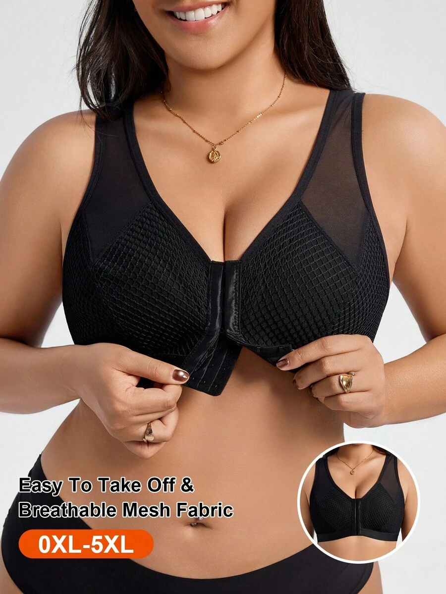 SHEIN 1 pieza Sujetador inalámbrico con cierre delantero para tallas grandes - Negro - Ver 1