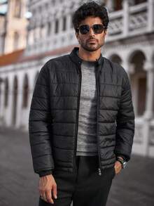 Manfinity NXTstreet 男士休闲轻便冬季夹克，立领，冬季百搭 - 黑色 - 查看 3