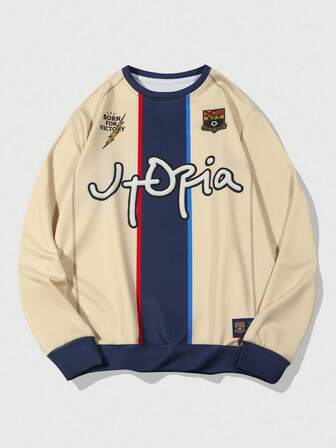 Street Life Felpa casual da uomo in stile college con collo rotondo e colori a contrasto