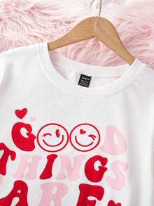 SHEIN Women's Funny Expression & Christmas English Text, Fair Isle Red & Pink Snowflake Christmas Element Pattern White Crew Neck Tight Fit Top And Pants , Cozy Holiday Outfit Fall Winter Clothes - White - View 6