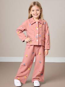 Maija Kids Maija Kids 2 Stücke Mädchen Cord Langarm Top und Hose Set, Stickerei, Herbst/Winter