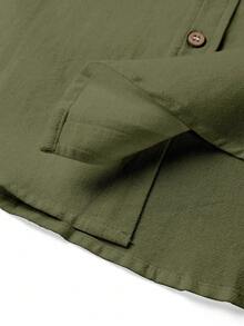 Manfinity Homme 男式纯色长袖单排扣双口袋休闲通勤衬衫 - 綠色 - 查看 5