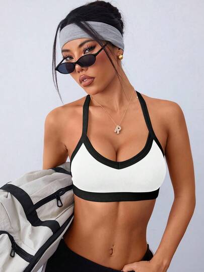 Dewbera 1 pieza Sujetador deportivo sin costuras, tela transpirable, tirantes ajustables, estilo básico, para fitness/yoga