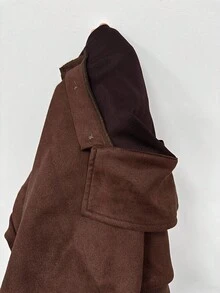 INAWLY Moletom Feminino de Cor Sólida, Estilo Minimalista, Casual, Gola Virada, Manga Longa - Castanho - Visão 7