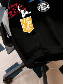 Claim Dot Men's Casual Letter Pattern Loose Fit Hoodie, Autumn Graphic Hoodies - Black - View 3