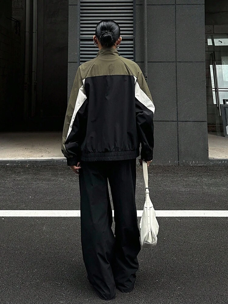 Women's Autumn High Collar Raglan Sleeve Sports Outdoor Tracksuit