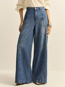 Daynim Jeans de cintura alta y pierna ancha - Azul lavado medio - Ver 3