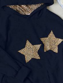 Elamini Women's Casual Leopard Print Sweatshirt With Star Pattern - Navy Blue - View 7