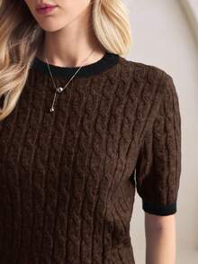 BizChic Áo len nữ cổ tròn màu be phối viền tương phản, kiểu dáng thanh lịch và sang trọng, thích hợp mặc đi làm, mặc hàng ngày, mang hơi hướng lãng mạn thập niên 90, phù hợp cho Giáng sinh, Năm mới, Ngày Valentine, tiệc tùng, đi biển, lễ tốt nghiệp, đa năng và tối giản, thích hợp cho khách dự đám cưới, chủ nhà, hẹn hò, dự tiệc, buổi hòa nhạc, bữa ăn sáng muộn, sân bay, kỳ nghỉ. - màu nâu - Xem 5