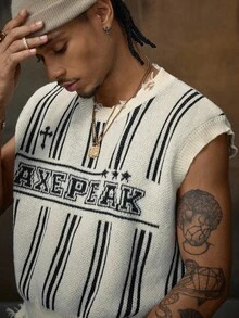 AXEPEAK 男士时尚做旧图案针织毛衣背心，适合秋冬 - 彩色 - 查看 6