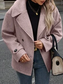 EMERY ROSE Women's Casual Lapel Double-Breasted Loose Jacket, Autumn - Dusty Pink - View 5