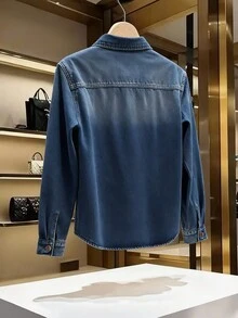 GlowEve 女士休闲时尚街头风翻盖口袋牛仔夹克，春秋季 - 中等水洗藍 - 查看 2