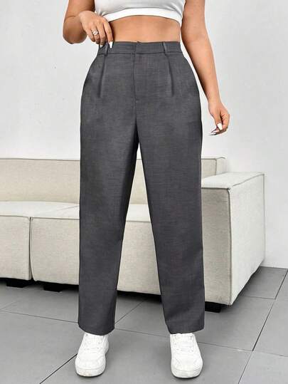 Flirla 大码女式休闲深灰色修身简约风格办公裤