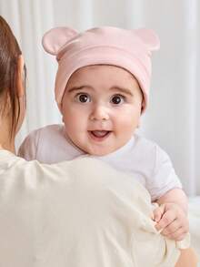 Cozy Pixies 3 chiếc/bộ mũ len mềm mại & thoải mái cho trẻ sơ sinh, họa tiết sọc, họa tiết gấu hồng - Nhiều màu - Xem 5