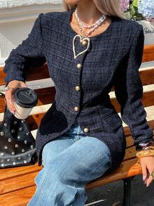 Livesso Women's Round Neck Cinched Waist Regular Jacket, Autumn