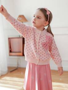 Souflis Souflis 少女波点图案3D蝴蝶结针织毛衣套装 - 粉色 - 查看 4