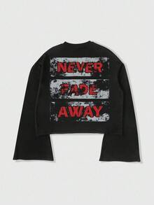 ROMWE MEN Goth 男士休闲时尚街头个性字母印花宽松喇叭袖短款 T 恤，春秋季 - 彩色 - 查看 3