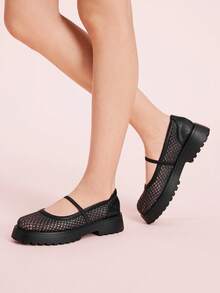 CUCCOO DOLLMOD Women's Fashion Versatile Hollow-Out Platform Shoes - Black - View 4