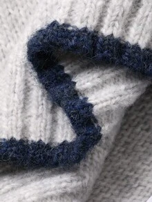 DAZY 女士休闲撞色针织背心，秋冬 - 灰色 - 查看 8