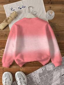 THE POWERPUFF GIRLS X SHEIN 青少年女孩休闲可爱字母与花朵、泡泡、毛茛图案渐变落肩宽松套头运动衫，春/秋 - 白色 - 查看 2