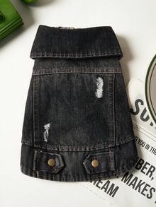 PETSIN 1pc Pet Clothing, Handsome Black Coat For Cats And Dogs, Comfortable Spring And Autumn Style Brushed Vest - 黑色 - 查看 5