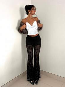 EgrlEra Women's Flared Lace Pants Fall For Women, Autumn/Winter Style, Party - Black - View 3