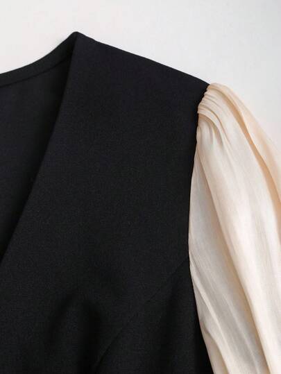 Sweetra New Neck Preppy Chic Flared Line Puff Sleeve Mini Dress, Dress view 4