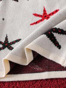 Set de 2 piezas de suéter y falda de punto con estampado de estrellas para niñas, edición navideña con top con capucha casual de manga larga - Blanco - Ver 6