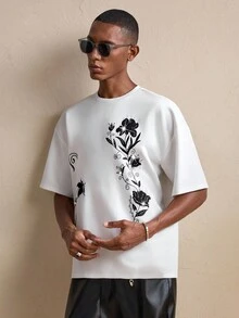 AKNOTIC 男士休闲水钻装饰宽松圆领 T 恤 - 白色 - 查看 5