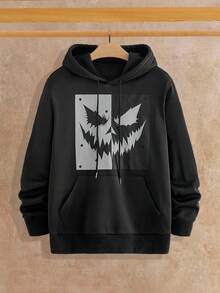 Manfinity NXTstreet 2件套男士秋冬鬼脸水钻印花连帽衫套装 - 黑色 - 查看 10