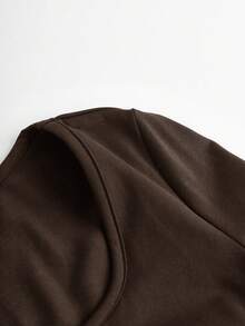 SHEIN Girlism 青少年女孩修身休闲简约舒适方领长袖T恤 - 棕色 - 查看 3