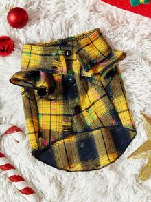 PETSIN 1PC Pet Cat Dog Universal Christmas Yellow Classic Checkered Fashion Handsome Comfortable Dog Shirt - Multicolor - View 6