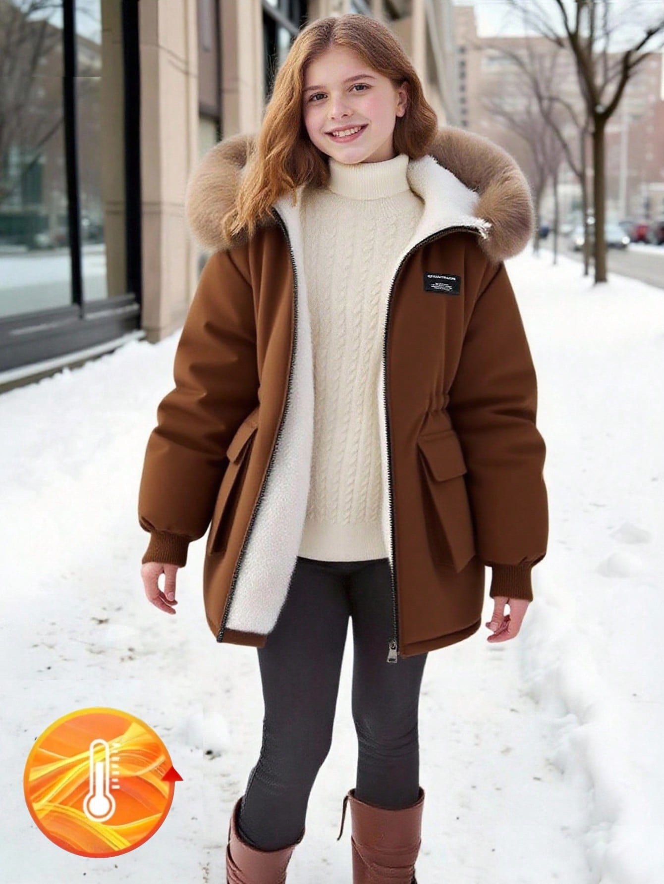 SHEIN معطف قطن متوسط الطول للفتيات للخريف/الشتاء،...