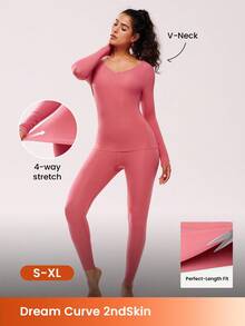 LUVLETTE Women's Thermal Underwear Ultra-Soft Base Layer Cold Weather Warm Winter PJ Set V-Neck Top And Long Bottoms - Brownish Red Lightweight And Warm Set Pajama Sets