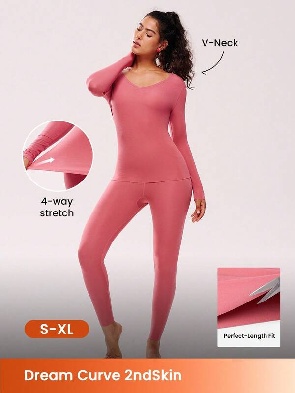 LUVLETTE Ropa interior térmica para mujer Conjunto de capa base ultra suave para clima frío Pijama de invierno cálido Parte superior con cuello en V y pantalones largos - Conjunto ligero y cálido en tono rojizo marrón