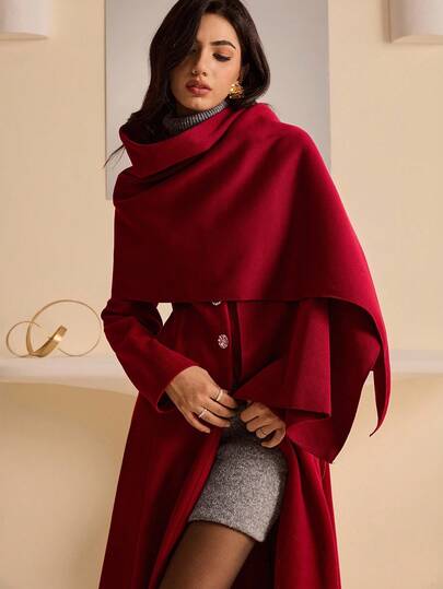 Lyxana Abrigo largo elegante con cintura ceñida para mujer, otoño/invierno