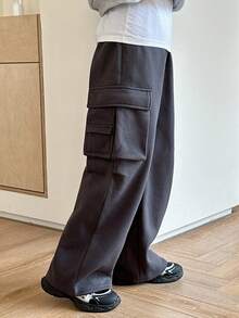 SHEIN 儿童/青少年男童休闲宽松直筒纯色运动裤，适合通勤、上学、日常休闲、旅行、运动、春夏/秋冬