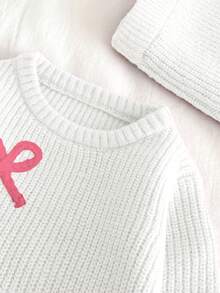 SHEIN Vintaside Kids 全新时尚百搭可爱休闲蝴蝶结针织毛衣套装，适合女婴 - 白色 - 查看 5