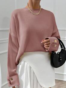 SHEIN Femme Gros Pull d'hiver à Manches Doubles avec Boutons Détaillés Surdimensionné Toucher Chaud