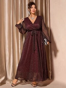 Cravure Vestido elegante de talla grande con parches de malla