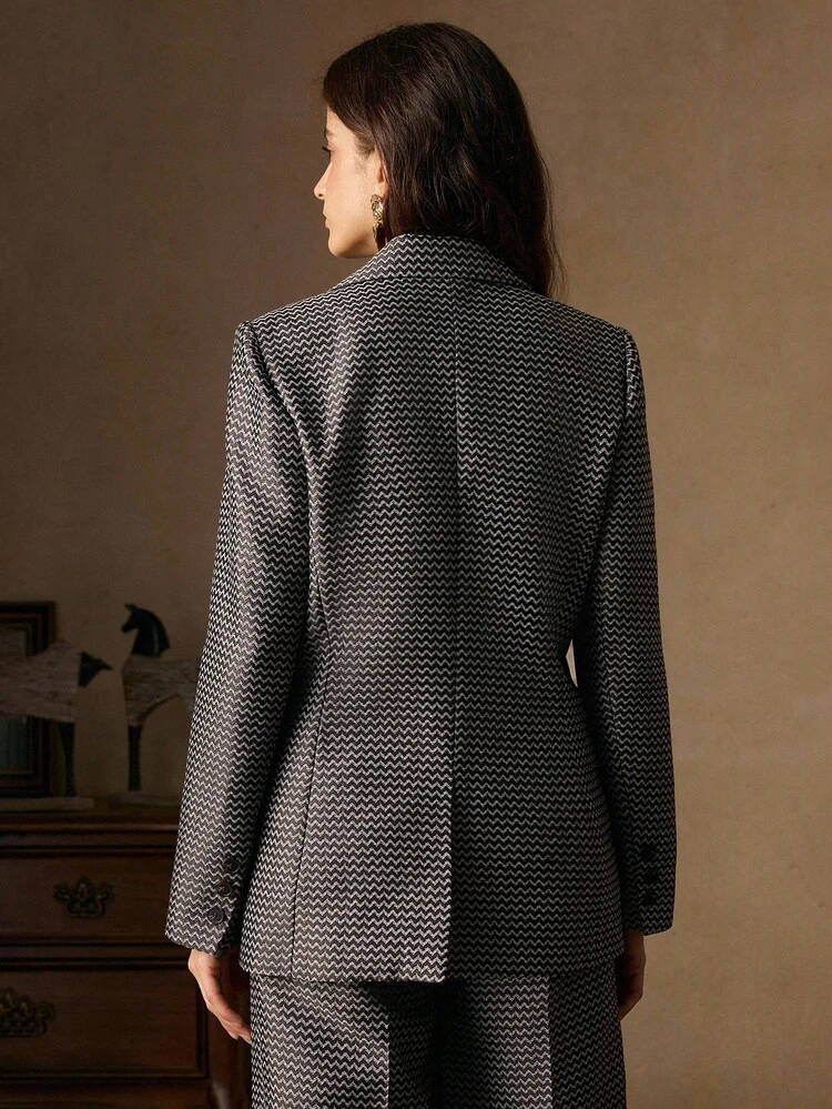 Urban Chic Striped Wavy Textured Long Sleeve Lapel Women Blazer